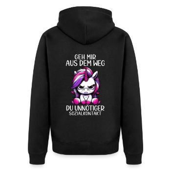 Get out of my way, you unnecessary social contact - Unisex Premium Organic Zip Hoodie - black - Back - Nico (187cm)