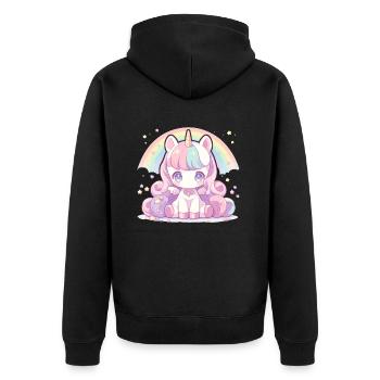 Einhorn Regenbogen Kawaii Japanisch - Unisex Premium Bio Zip Hoodie - Schwarz - Hinten - Nico (187cm)