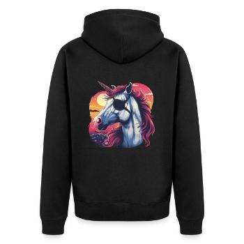 Pirat Einhorn Kawaii Japanisch - Unisex Premium Bio Zip Hoodie - Schwarz - Hinten - Nico (187cm)