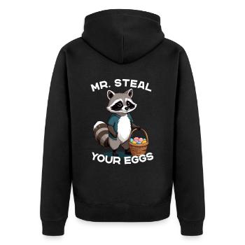 Lustiger Eier Dieb Waschbär Osterhasen Design - Unisex Premium Bio Zip Hoodie - Schwarz - Hinten - Nico (187cm)