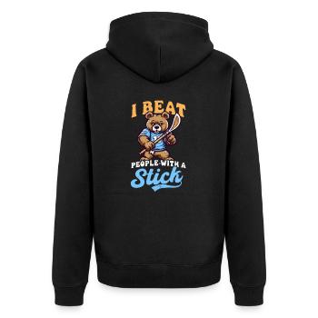 Lacrosse Coach Beat People Stick Bär - Unisex Premium Bio Zip Hoodie - Schwarz - Hinten - Nico (187cm)