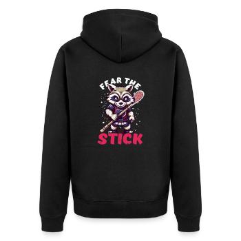 Lacrosse Trainer Fear Stick Racoon - Unisex Premium Bio Zip Hoodie - Schwarz - Hinten - Nico (187cm)