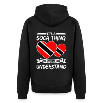 Soca Tanz Trinidad Tobago - Unisex Premium Bio Zip Hoodie - Schwarz - Hinten - Nico (187cm)