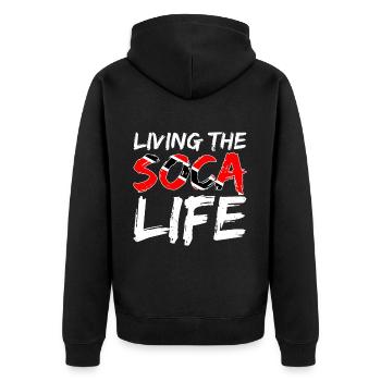 Soca Tanz Trinidad Tobago - Unisex Premium Bio Zip Hoodie - Schwarz - Hinten - Nico (187cm)