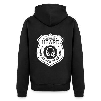 Notruf Leitstelle Einsatzzentrale - Unisex Premium Bio Zip Hoodie - Schwarz - Hinten - Nico (187cm)