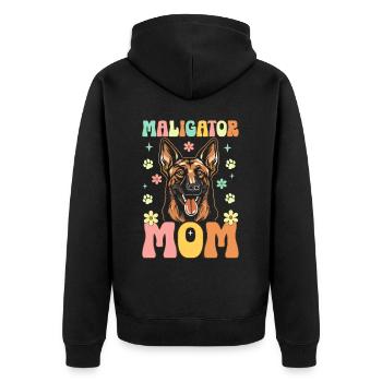 Maligator Mama Groovy Belgian Malinois Mama - Unisex Premium Bio Zip Hoodie - Schwarz - Hinten - Nico (187cm)