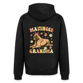 Malinois Granny Groovy Belgian Malinois - Unisex Premium Organic Zip Hoodie - black - Back - Nico (187cm)
