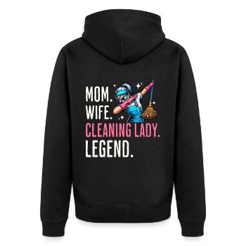 Cleaning lady mom cleaner - Unisex Premium Organic Zip Hoodie - black - Back - Nico (187cm)