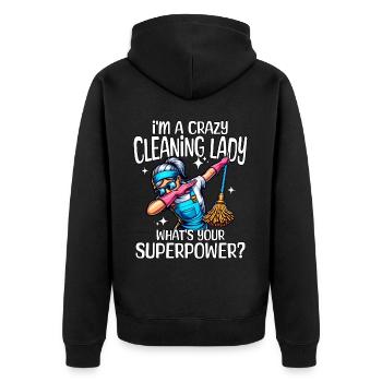 Cleaner Superpower Cleaning Lady - Unisex Premium Organic Zip Hoodie - black - Back - Nico (187cm)