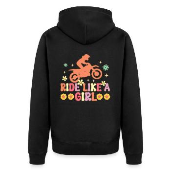 Ride Like A Girl Groovy Dirt Bike Girl Biker Motor - Unisex Premium Organic Zip Hoodie - black - Back - Nico (187cm)