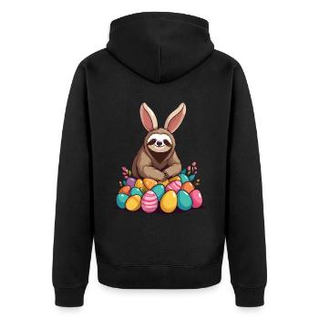Lustiges Faultier Osterhase Ikonisches Ostern - Unisex Premium Bio Zip Hoodie - Schwarz - Hinten - Nico (187cm)