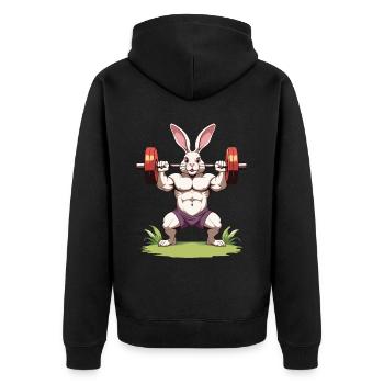 Osterhase Lustiger Bodybuilder Fitness Motivation - Unisex Premium Bio Zip Hoodie - Schwarz - Hinten - Nico (187cm)
