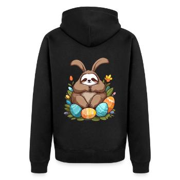 Lustiges Faultier Osterhase Süßes Osterfaultier - Unisex Premium Bio Zip Hoodie - Schwarz - Hinten - Nico (187cm)