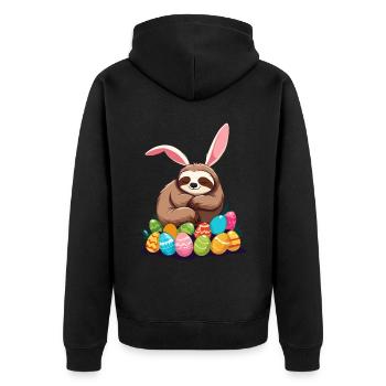 Lustiges Faultier Osterhase Ikonisches Ostern - Unisex Premium Bio Zip Hoodie - Schwarz - Hinten - Nico (187cm)