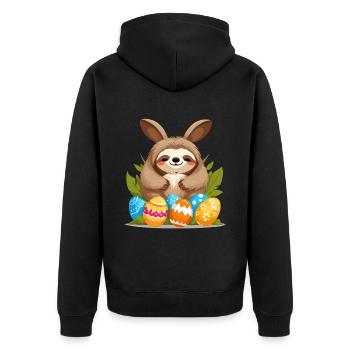Lustiges Faultier Osterhase Ikonisches Ostern - Unisex Premium Bio Zip Hoodie - Schwarz - Hinten - Nico (187cm)