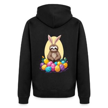 Lustiges Faultier Osterhase Ikonisches Ostern - Unisex Premium Bio Zip Hoodie - Schwarz - Hinten - Nico (187cm)