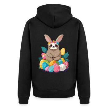 Lustiges Faultier Osterhase Ikonisches Ostern - Unisex Premium Bio Zip Hoodie - Schwarz - Hinten - Nico (187cm)