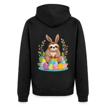 Lustiges Faultier Osterhase Ikonisches Ostern - Unisex Premium Bio Zip Hoodie - Schwarz - Hinten - Nico (187cm)