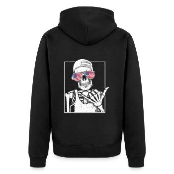 Skeleton US Flag Rock Hand Halloween Rock Music - Unisex Premium Organic Zip Hoodie - black - Back - Nico (187cm)