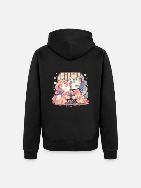 Einhorn Kawaii Japanisch - Unisex Premium Bio Zip Hoodie - Schwarz