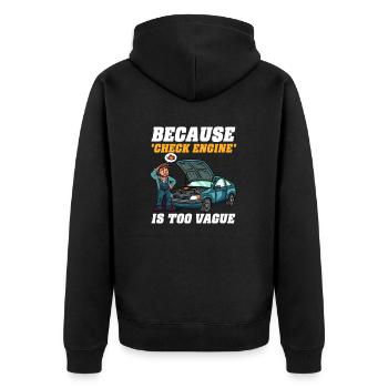 Automechaniker, weil „Check Engine“ zu vage ist - Unisex Premium Bio Zip Hoodie - Schwarz - Hinten - Nico (187cm)