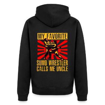 Mein Lieblings-Sumo-Ringer nennt mich Onkel - Unisex Premium Bio Zip Hoodie - Schwarz - Hinten - Nico (187cm)