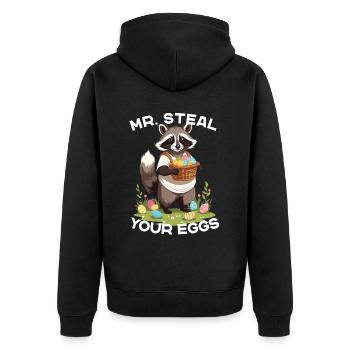 Lustiges Waschbären Eier Dieb Ostern Spruch - Unisex Premium Bio Zip Hoodie - Schwarz - Hinten - Nico (187cm)