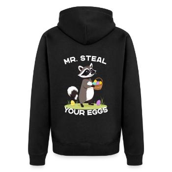 Lustiger Eier Dieb Waschbär Osterhasen Design - Unisex Premium Bio Zip Hoodie - Schwarz - Hinten - Nico (187cm)