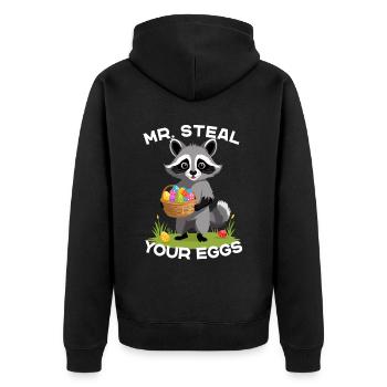 Lustiges Waschbären Eier Dieb Ostern Spruch - Unisex Premium Bio Zip Hoodie - Schwarz - Hinten - Nico (187cm)