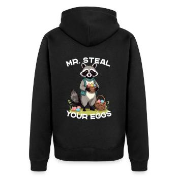 Lustiges Waschbären Eier Dieb Ostern Spruch - Unisex Premium Bio Zip Hoodie - Schwarz - Hinten - Nico (187cm)