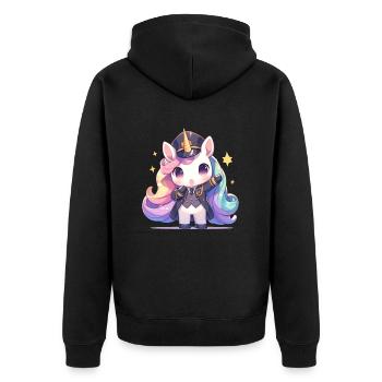 Einhorn Shinkansen Schaffner Kawaii Japanisch - Unisex Premium Bio Zip Hoodie - Schwarz - Hinten - Nico (187cm)
