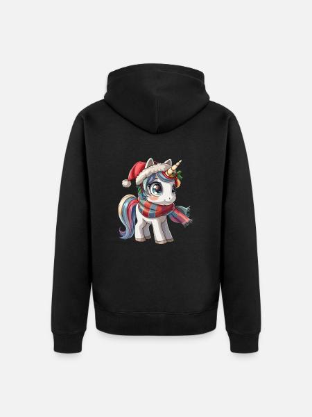 Einhorn-Weihnachts-Kawaii - Unisex Premium Bio Zip Hoodie - Schwarz