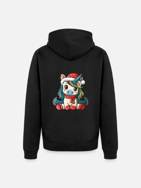 Einhorn-Weihnachts-Kawaii - Unisex Premium Bio Zip Hoodie - Schwarz