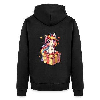 Licorne Noël Kawaii - Veste à capuche bio Premium Unisexe - noir - Dos - Nico (187cm)