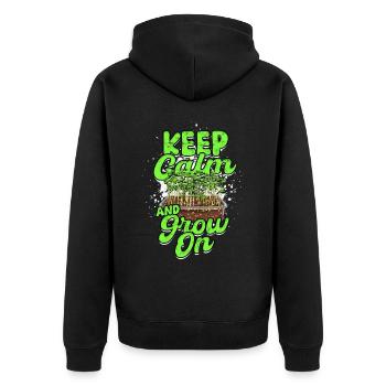 Microgreen Microgreens Keep Calm and Grow On - Unisex Premium Organic Zip Hoodie - black - Back - Nico (187cm)
