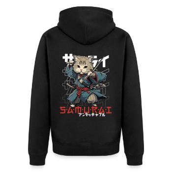Samurai Cat Kawaii Japanese Ninja Cat - Unisex Premium Organic Zip Hoodie - black - Back - Nico (187cm)