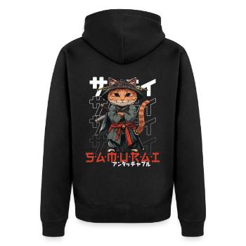 Samurai Cat Kawaii Japanese Ninja Cat - Unisex Premium Organic Zip Hoodie - black - Back - Nico (187cm)