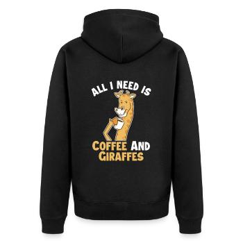 Kaffee und meine Giraffen, Giraffidae, Nubien, Afrikaner - Unisex Premium Bio Zip Hoodie - Schwarz - Hinten - Nico (187cm)