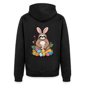 Lustiges Faultier Osterhase Ikonisches Ostern - Unisex Premium Bio Zip Hoodie - Schwarz - Hinten - Nico (187cm)