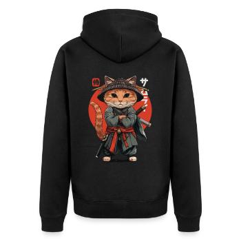Samurai Cat Kawaii Japanische Ninja Katze - Unisex Premium Bio Zip Hoodie - Schwarz - Hinten - Nico (187cm)