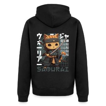 Samurai Cat Kawaii Japanese Ninja Cat - Unisex Premium Organic Zip Hoodie - black - Back - Nico (187cm)