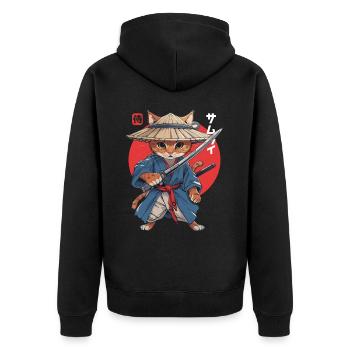 Samurai Cat Kawaii Japanese Ninja Cat - Unisex Premium Organic Zip Hoodie - black - Back - Nico (187cm)
