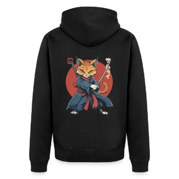 Samurai Cat Kawaii Japanese Ninja Cat - Unisex Premium Organic Zip Hoodie - black - Back - Nico (187cm)