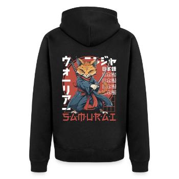Samurai Cat Kawaii Japanese Ninja Cat - Unisex Premium Organic Zip Hoodie - black - Back - Nico (187cm)