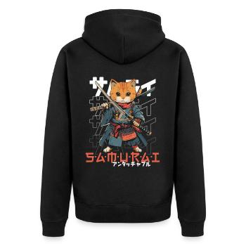 Samurai Cat Kawaii Japanese Ninja Cat - Unisex Premium Organic Zip Hoodie - black - Back - Nico (187cm)