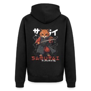 Samurai Cat Kawaii Japanese Ninja Cat - Unisex Premium Organic Zip Hoodie - black - Back - Nico (187cm)