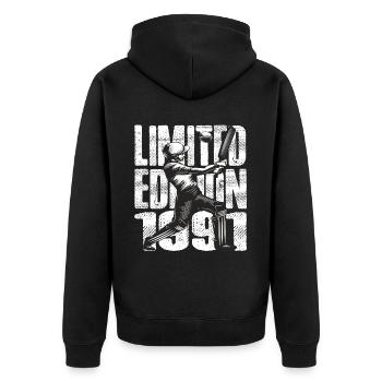 Limited Edition 1991 Limited Edition Cricket - Unisex Premium Bio Zip Hoodie - Schwarz - Hinten - Nico (187cm)