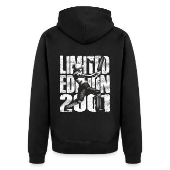 Limited Edition 2001 Limited Edition Cricket - Unisex Premium Bio Zip Hoodie - Schwarz - Hinten - Nico (187cm)