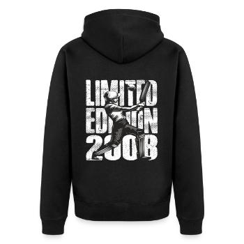 Limited Edition 2008 Limited Edition Cricket - Unisex Premium Bio Zip Hoodie - Schwarz - Hinten - Nico (187cm)