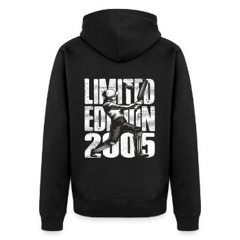 Limited Edition 2005 Limited Edition Cricket - Unisex Premium Bio Zip Hoodie - Schwarz - Hinten - Nico (187cm)